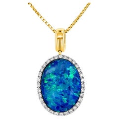 Australian 3.90ct Opal Doublet Pendant Necklace in 18K Yellow Gold with Diamonds
