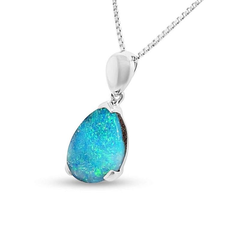 Taille cabochon Collier pendentif en or blanc 18 carats avec opale de roche australienne naturelle de 3,99 carats