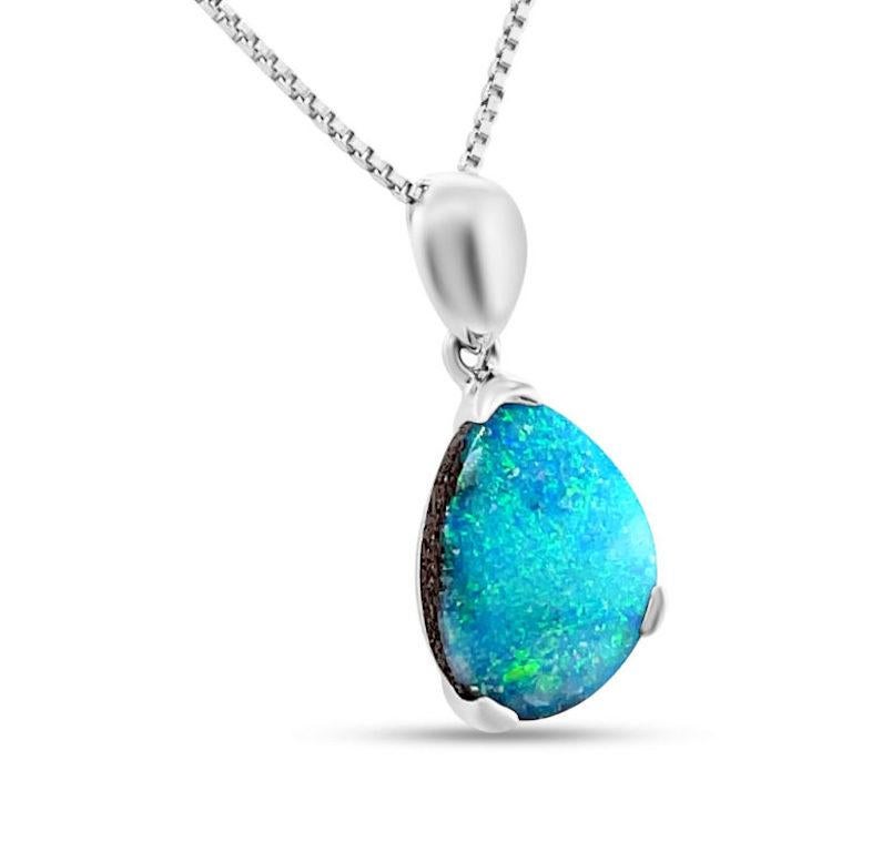  Collier pendentif en or blanc 18 carats avec opale de roche australienne naturelle de 3,99 carats Pour femmes 