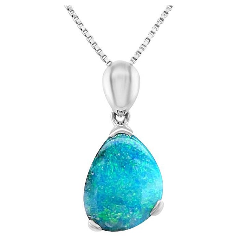 Natural Australian 3.99ct Boulder Opal Pendant Necklace in 18K White