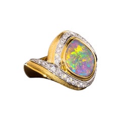 Australian 4.02ct Crystal Opal, Diamond, 18K Gold & Platinum Ring