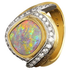 Australian 4.02ct Crystal Opal, Diamond, 18K Gold & Platinum Ring