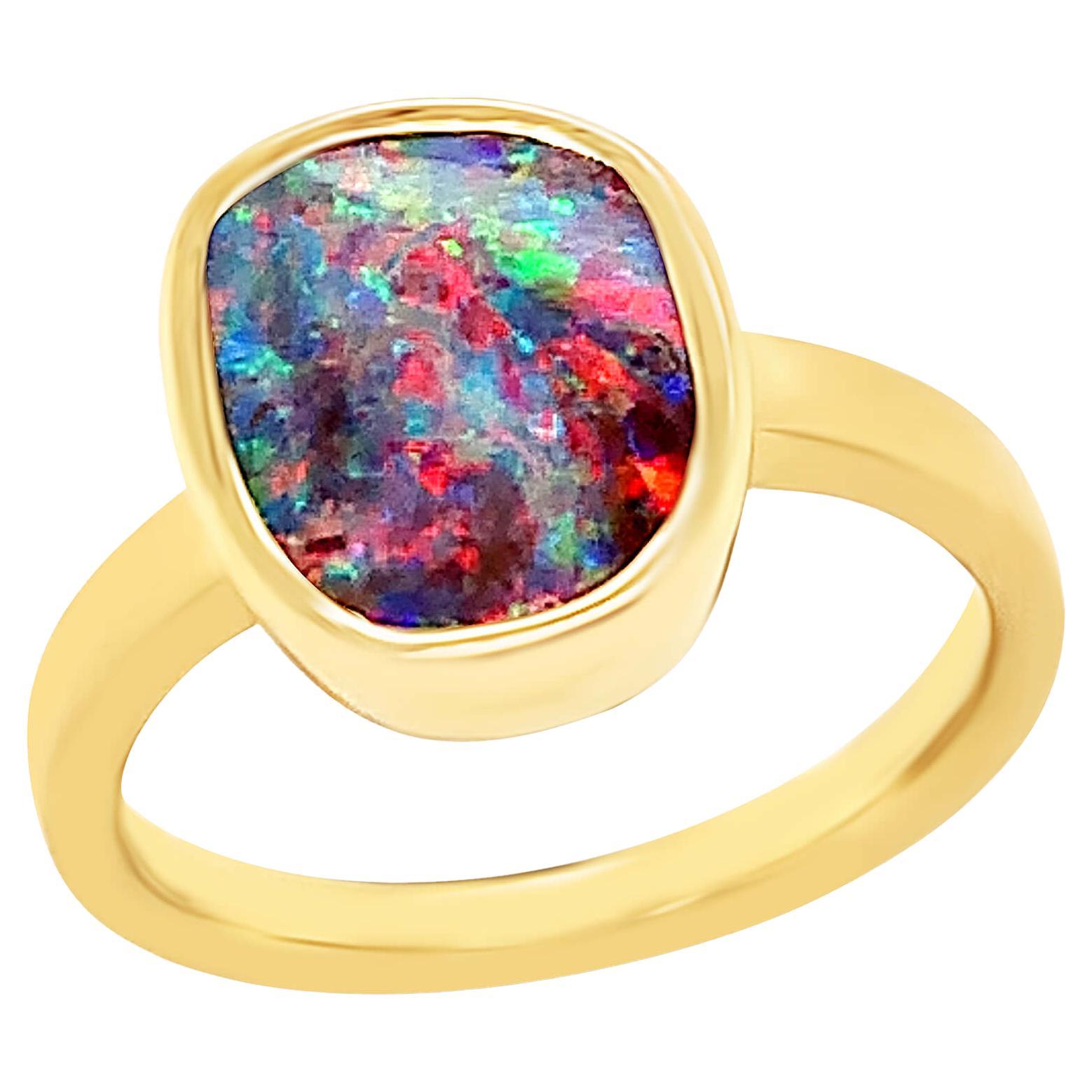 Natural Untreated Australian 4.34ct Boulder Opal Ring in 18K Yellow Gold For Sale