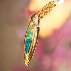 Australian 4.38ct Boulder Opal, Diamond, 18K Gold & Platinum Necklace