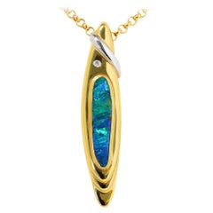 Australian 4.38ct Boulder Opal, Diamond, 18K Gold & Platinum Necklace