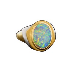 Australian 4.41ct Crystal Opal, 18K Gold & Platinum Ring