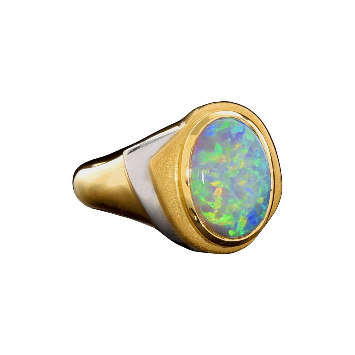 Australischer australischer 4,41 Karat Kristall-Opal, Ring aus 18 Karat Gold und Platin für Damen oder Herren im Angebot