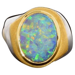 Retro Australian 4.41ct Crystal Opal, 18K Gold & Platinum Ring