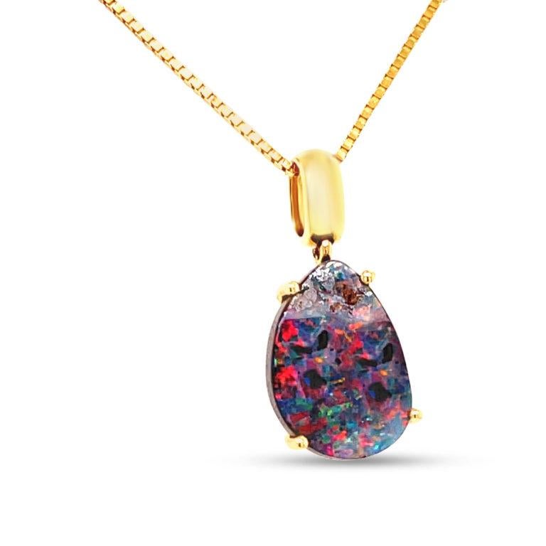 Contemporary Natural Australian 4.46ct Boulder Opal Pendant Necklace in 18K Yellow Gold