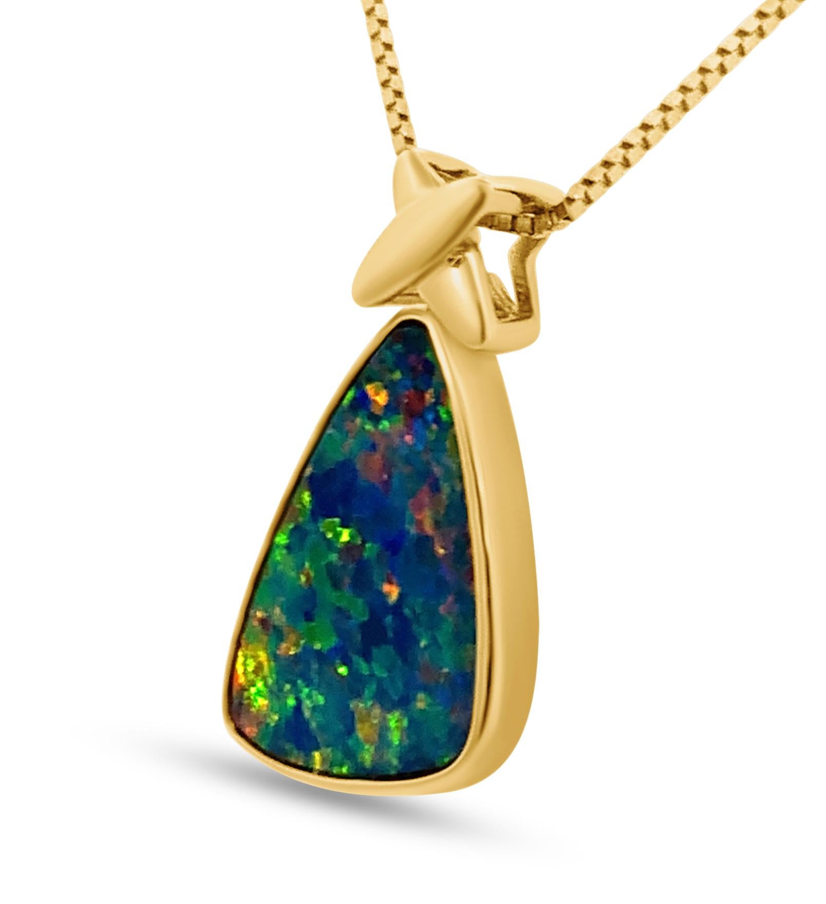 Cabochon Australian 4.86ct Premium Quality Opal Doublet Pendant in 18k Yellow Gold For Sale