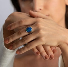 Natural Untreated 5.08ct Australian Black Opal Diamond Ring in 18K White Gold