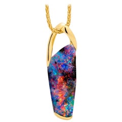 Natural Australian 5.40ct Boulder Opal Pendant Necklace 18K Yellow Gold 