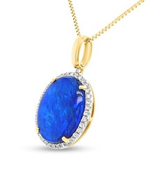 Natural Australian 5.48ct Black Opal Necklace in 18K Yellow Gold with Diamonds