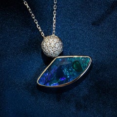Australische 5,65ct Schwarzer Opal, Diamant & 18k Weißgold Halskette