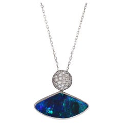 Australian 5.65ct Black Opal, Diamond & 18k White Gold Necklace