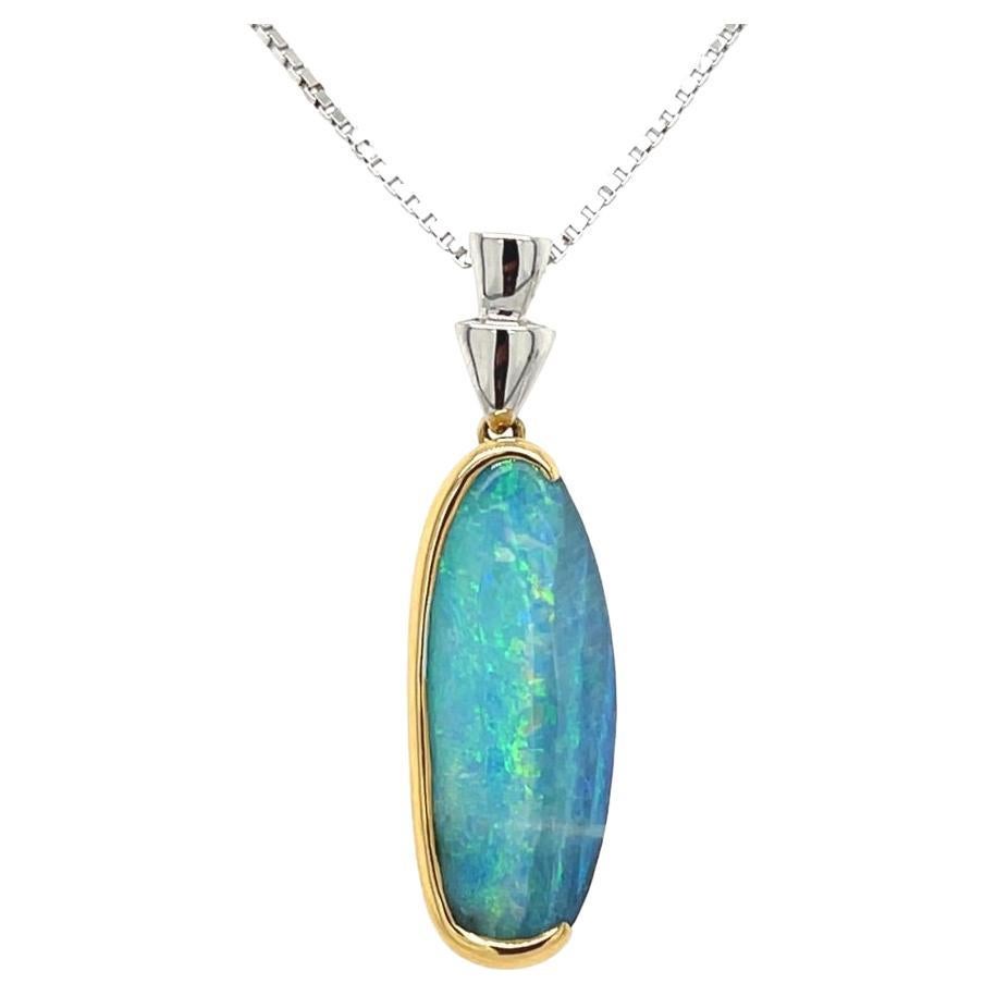 Australian 5.93 Boulder Opal Pendant Necklace in 18k White and Yellow Gold For Sale