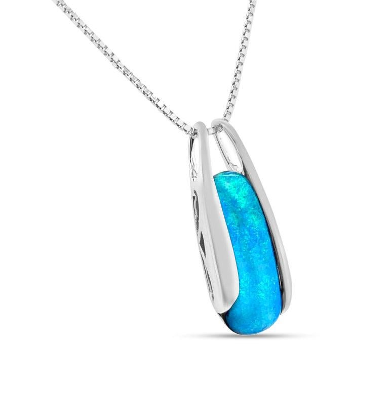 Contemporary Natural Australian 6.14ct Boulder Opal Pendant Necklace in 18K White Gold