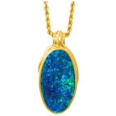 Australian 61.79 Crat Boulder Opal & 18k Gold Necklace
