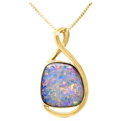 Australian 6.26ct Opal Doublet Pendant Necklace in 18K Yellow Gold