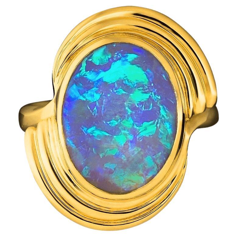 Australian 6.52ct Crystal Opal & 18K Gold Ring For Sale