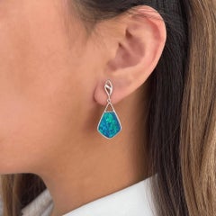 Australian 6.61ct Opal Doublet Earrings in 18K White Gold