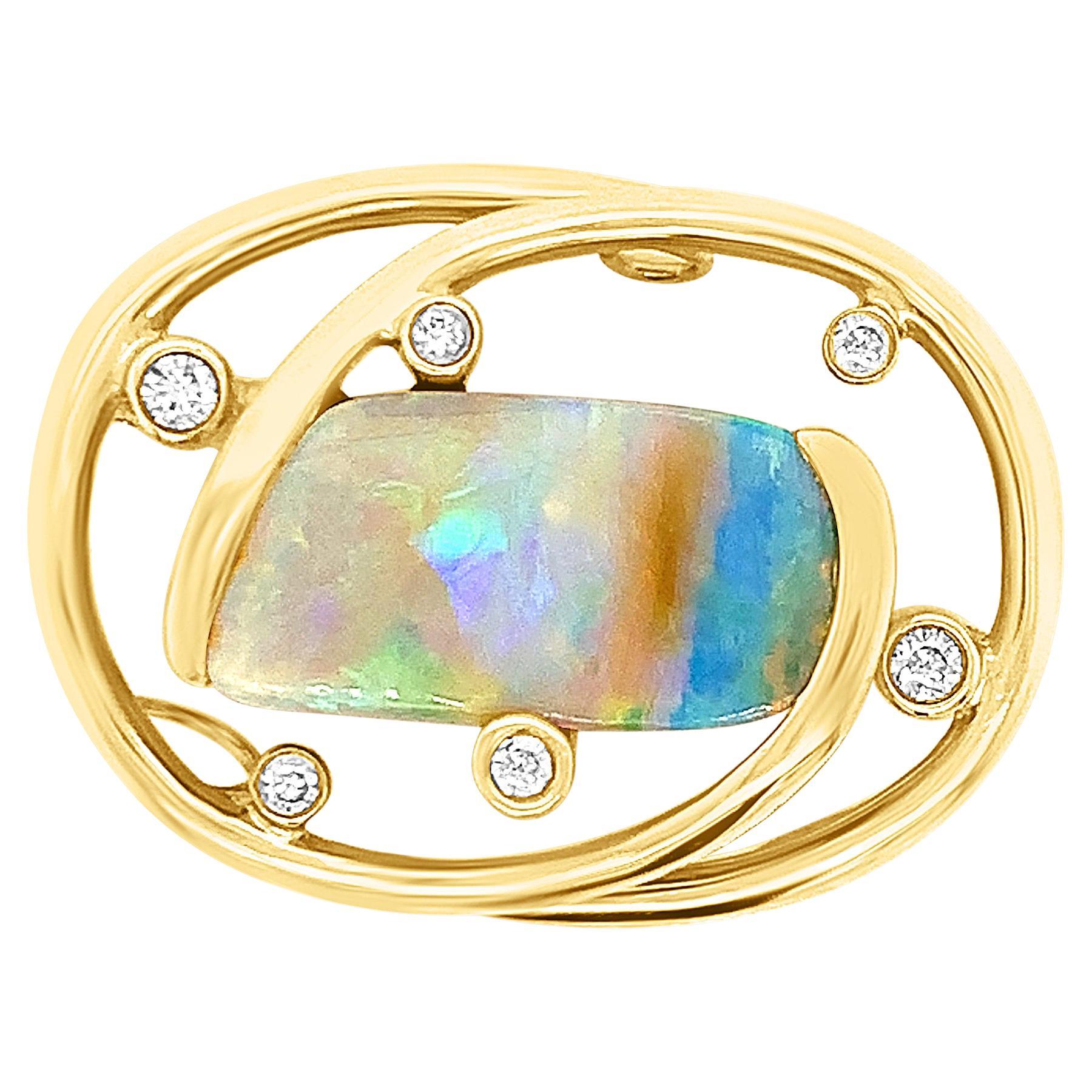 Natural Untreated Australian 6.67ct Boulder Opal Brooch in 18K Yellow Gold 