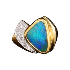 Australian 6.95ct Boulder Opal, Diamond, 18K Gold & Platinum Ring