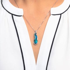 Natural Australian 7.08ct Boulder Opal Necklace in 18K White Gold with Diamonds