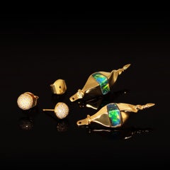 Australian 7.27ct Boulder Opal & 18k Gold Earrings with Detachable Diamond Studs