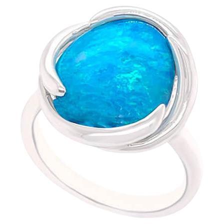 Natural Untreated Australian 7.65ct Boulder Opal Ring in 18K White Gold