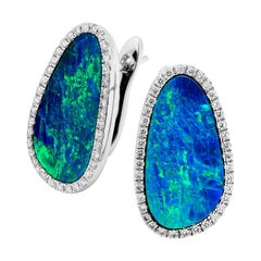 Natural Untreated Australian 7.73ct Opal Doublet Earrings in 18k White Gold