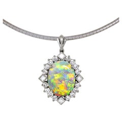 Australian 7.86ct Crystal Opal, Diamond & Platinum Necklace