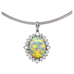 7.86 Carat Australian Crystal Opal, Diamond & Platinum Necklace