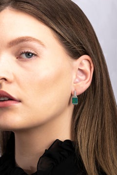 Natural Untreated Australian 7.91ct Black Opal Earrings in 18K White Gold