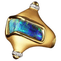 Australian 8.03ct Boulder Opal, Diamond, 18K Gold & Platinum Ring