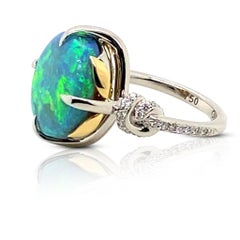 Australian 8.10ct Black Opal Ring with Diamonds, Platinum & 18ct Gold