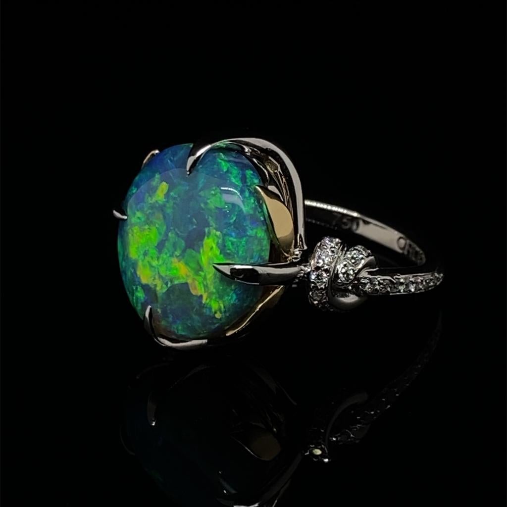 Artist Australian 8.10ct Black Opal Ring with Diamonds, Platinum & 18ct Gold