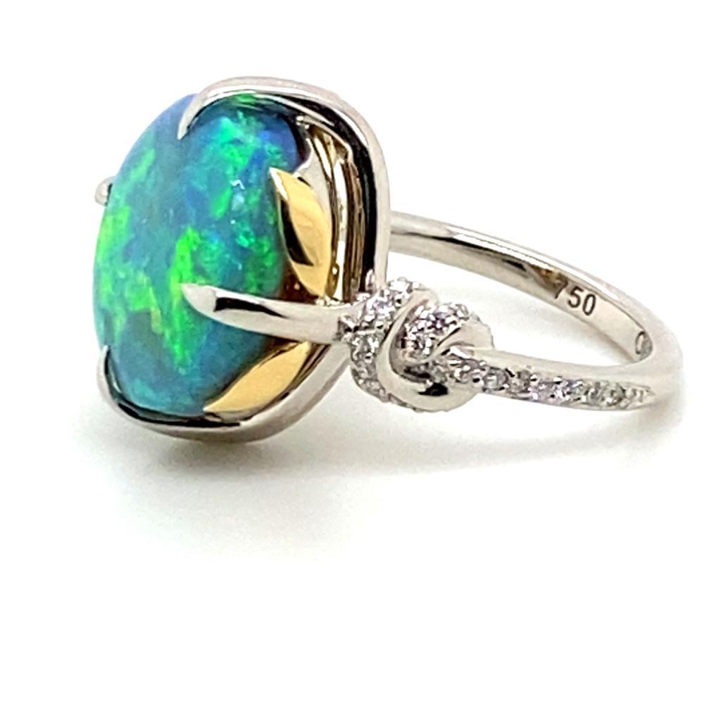 Australian 8.10ct Black Opal Ring with Diamonds, Platinum & 18ct Gold In New Condition In Brisbane, AU