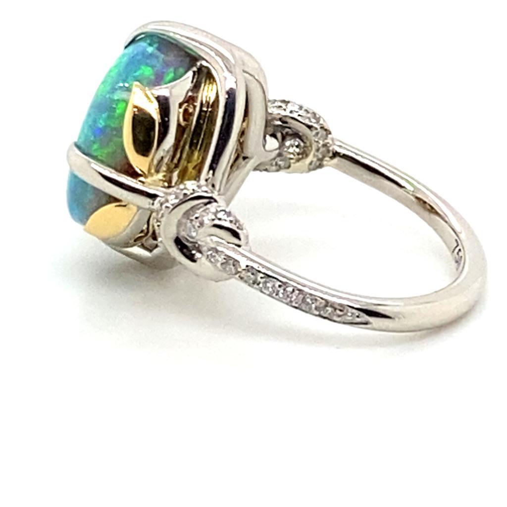 Women's or Men's Australian 8.10ct Black Opal Ring with Diamonds, Platinum & 18ct Gold