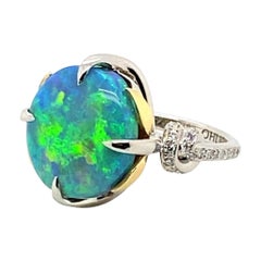 Australian 8.10ct Black Opal Ring with Diamonds, Platinum & 18ct Gold