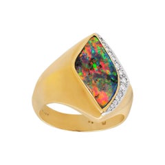 Australian 8.24ct Boulder Opal, Diamond, 18K Gold & Platinum Ring