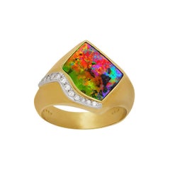 Australian 9.07ct Boulder Opal, Diamond, 18K Gold & Platinum Ring