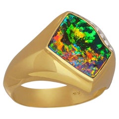 Vintage Australian 9.07ct Boulder Opal, Diamond, 18K Gold & Platinum Ring