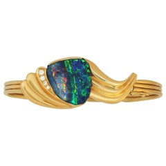 Australian 9.59ct Boulder Opal, Diamond & 18K Gold Bracelet