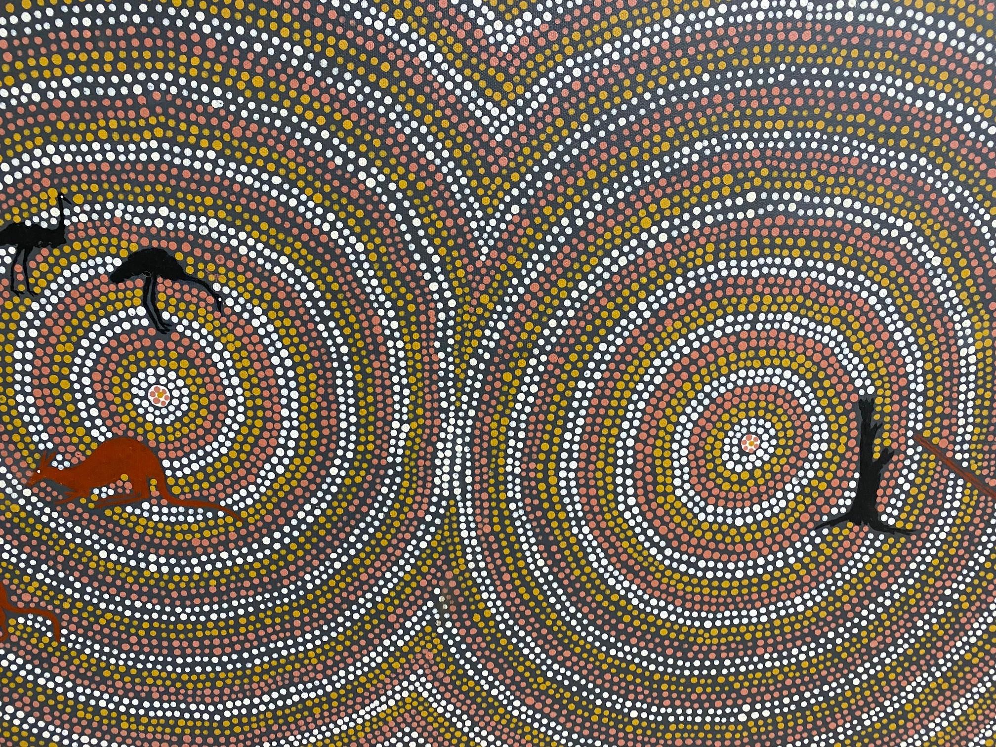 Australian Aboriginal Art Barbara Charles Napaltjarri Hunting Dreaming Painting In Good Condition For Sale In Studio City, CA