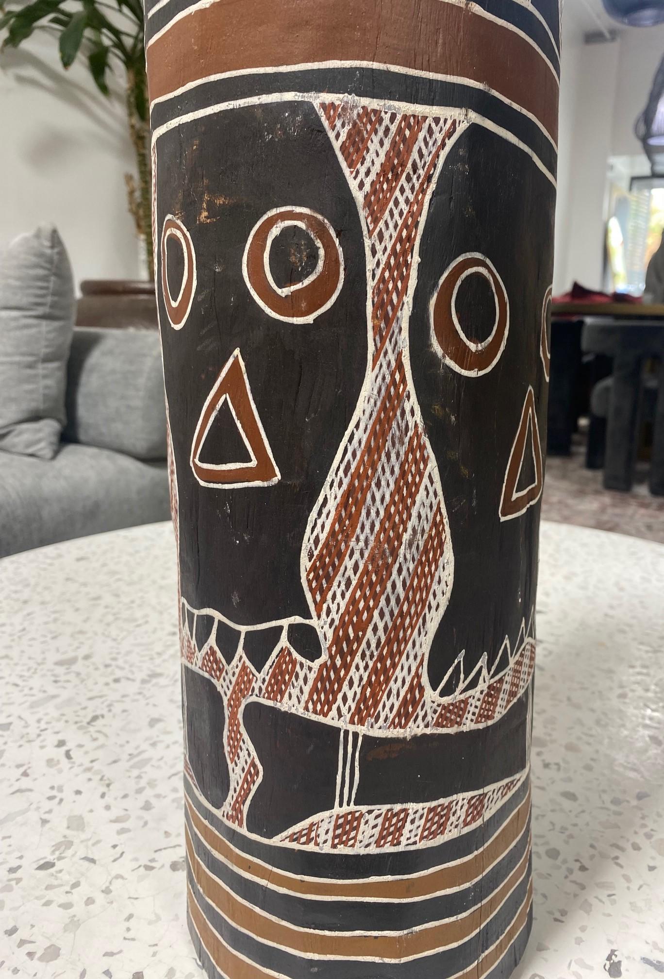 Australian Aboriginal Art Carved Wood Log Bone Totem Coffin with Skull Design For Sale 5