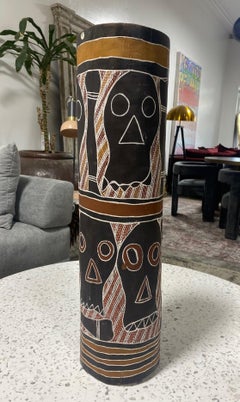 Australian Aboriginal Art Carved Wood Log Bone Totem Coffin with Skull Design