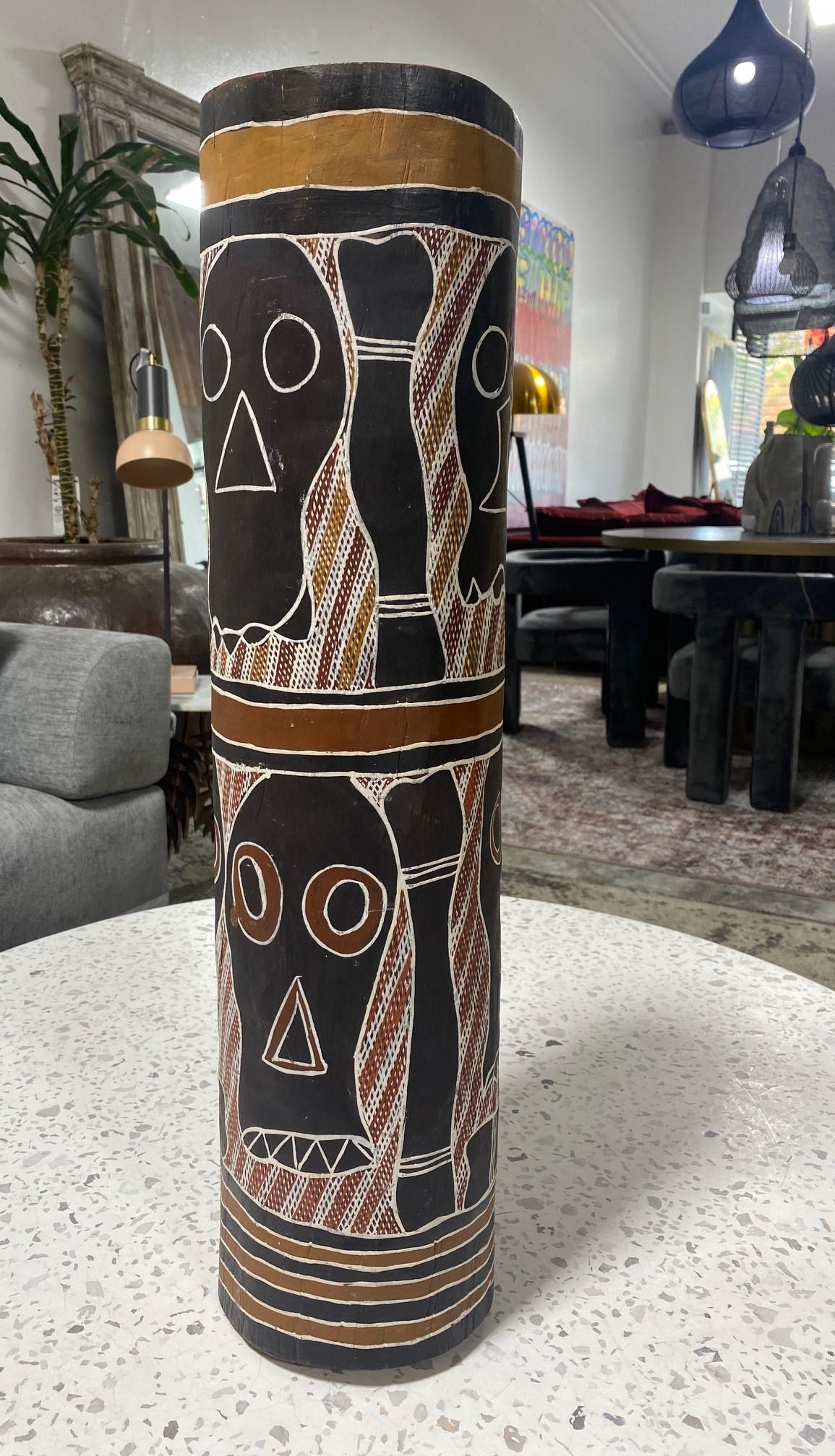 Hand-Carved Australian Aboriginal Art Carved Wood Log Bone Totem Coffin with Skull Design For Sale