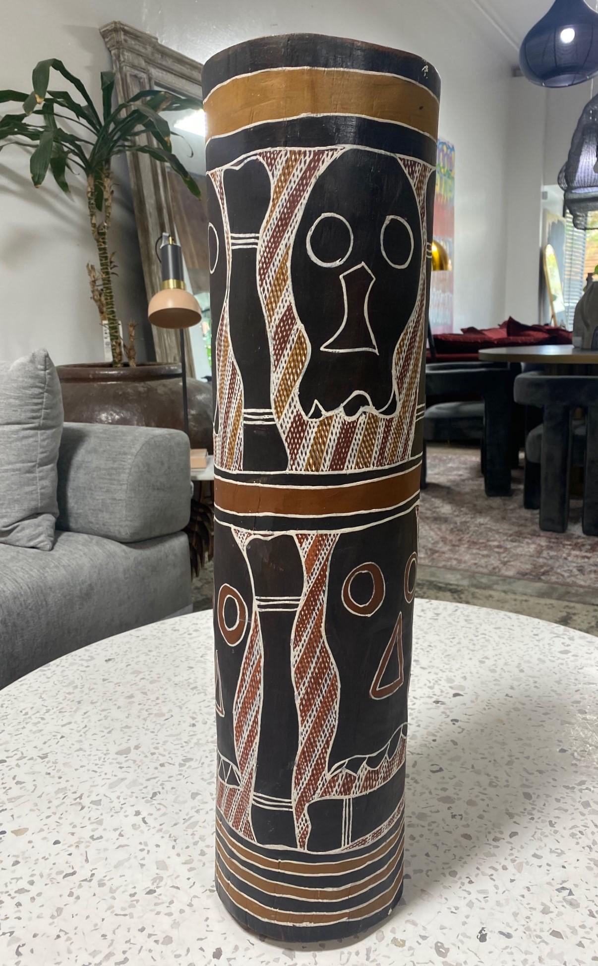 Hand-Carved Australian Aboriginal Art Carved Wood Log Bone Totem Coffin with Skull Design For Sale