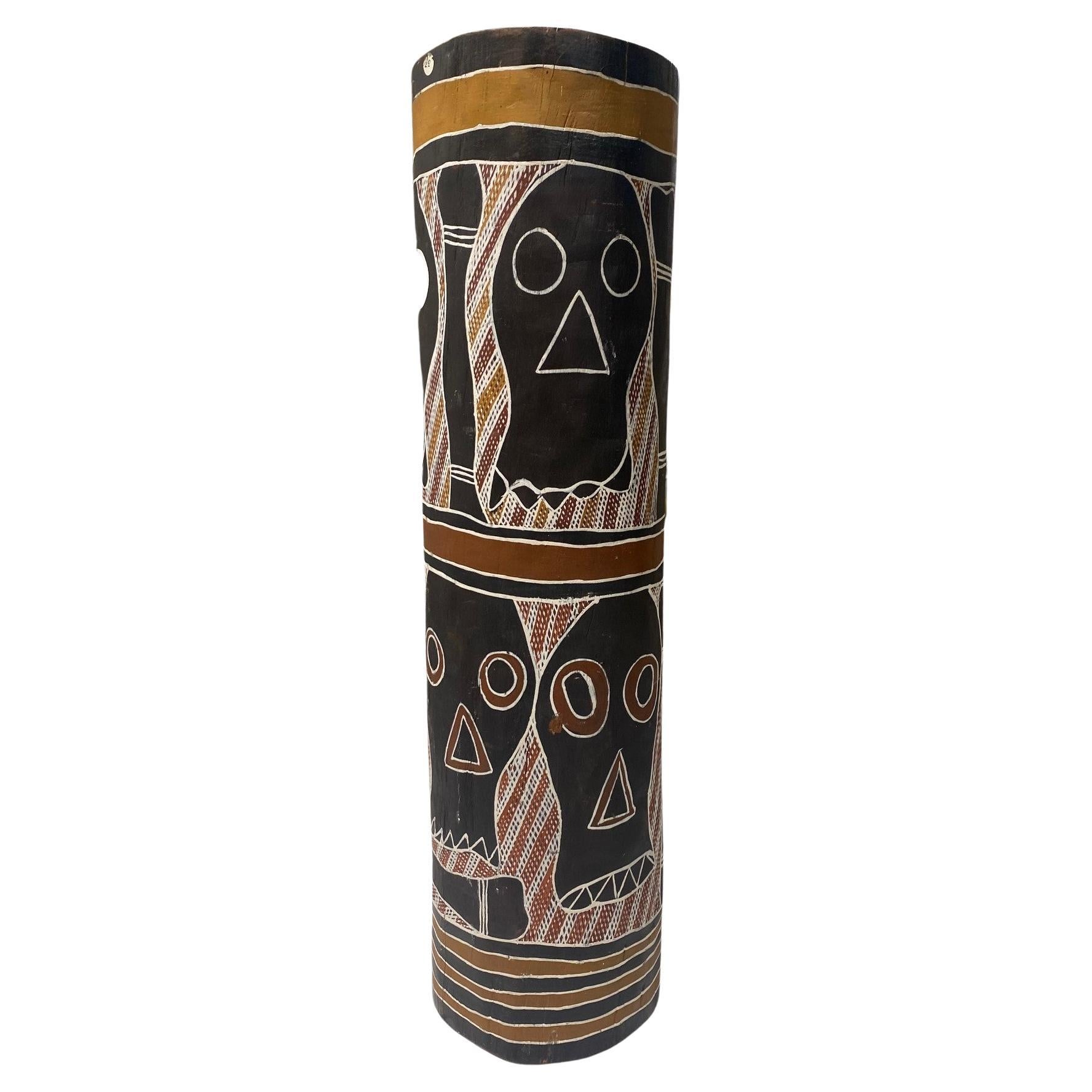 Australian Aboriginal Art Carved Wood Log Bone Totem Coffin with Skull Design